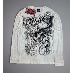 MMA Elite Mens UFC White Long Sleeve Thermal Skull Graphic Print Size Large